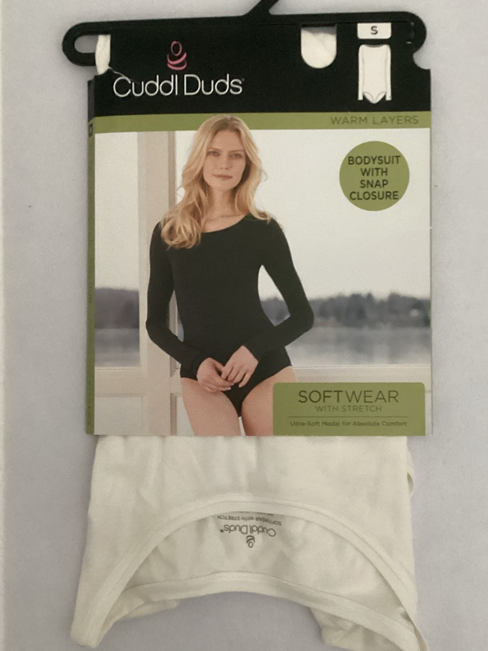 Cuddl Duds Softwear Long Sleeve Bodysuit with Snap Closure - Ivory